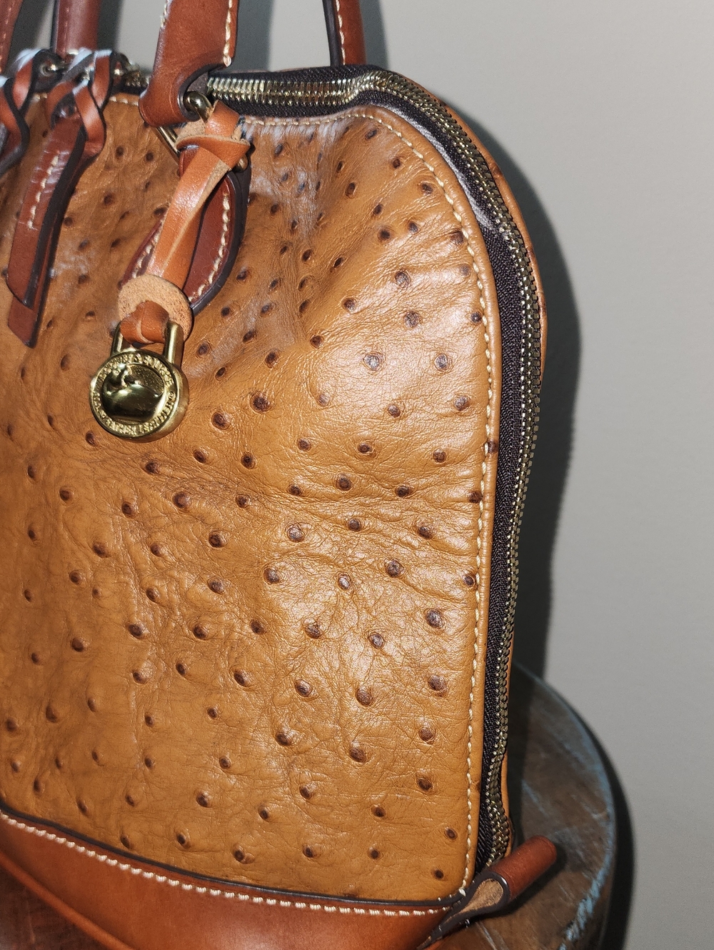 Dooney & Bourke Tan Brown Ostrich Embossed Satchel Purse Project - Picture 5 of 13